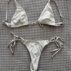 Monday Swimwear Ivory Palma Thong Bikini Bottom (S)